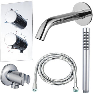 FortiFura Calvi Badkraan set - uitloop - 22cm inkortbaar - metalen slang - staafhanddouche - inbouwdeel - wandhouder - chroom SW542643/SW767373/SW721166/SW1122510/SW496810