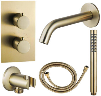 FortiFura Calvi Badkraan set - uitloop - 22cm inkortbaar - metalen slang - staafhanddouche - inbouwdeel - wandhouder - geborsteld messing SW720569/SW706206/SW721169/SW1122513/SW720570 Messing geborsteld (goud)