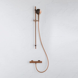 FortiFura Calvi douchekraan met glijstangset met ronde handdouche, gladde doucheslang Geborsteld koper PVD (Koper) SW970053/SW970036/SW799407/SW970047 Koper geborsteld