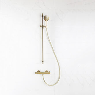 FortiFura Calvi douchekraan met glijstangset met ronde handdouche, gladde doucheslang Geborsteld Messing PVD (Goud) SW767490/SW799449/SW728177/SW720571 Messing geborsteld (goud)