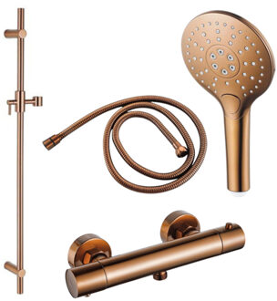 FortiFura Calvi douchekraan met glijstangset met ronde handdouche, metalen doucheslang Geborsteld koper PVD SW970036/SW970047/SW970048/SW970053 Koper geborsteld