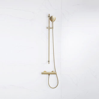 FortiFura Calvi douchekraan met glijstangset met ronde handdouche, metalen doucheslang Geborsteld Messing PVD (Goud) SW767490/SW799449/SW706206/SW720571 Messing geborsteld (goud)