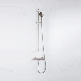 FortiFura Calvi douchekraan met glijstangset met ronde handdouche, metalen doucheslang Geborsteld RVS PVD (RVS) SW1413851/SW799447/SW706208/SW377862 RVS geborsteld