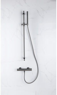 FortiFura Calvi douchekraan met glijstangset met staafhanddouche, gladde doucheslang Geborsteld Gunmetal PVD SW767491/SW766537/SW721165/SW767285 Gunmetal geborsteld (antraciet)