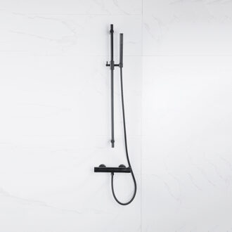 FortiFura Calvi douchekraan met glijstangset met staafhanddouche, metalen doucheslang mat zwart SW767488/SW496811/SW706203/SW377839 Zwart mat