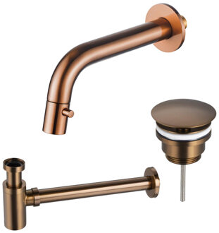 FortiFura Calvi Fonteinkraanset - inbouw - uitloop 18cm - inkortbaar - sifon - always open plug - Geborsteld koper PVD (Koper) SW1108832/SW799403/SW799405 Koper geborsteld