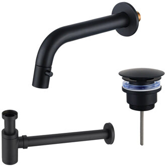 FortiFura Calvi Fonteinkraanset - inbouw - uitloop 18cm - inkortbaar - sifon - always open plug - mat zwart SW1108828/SW696215/SW696205 Zwart mat