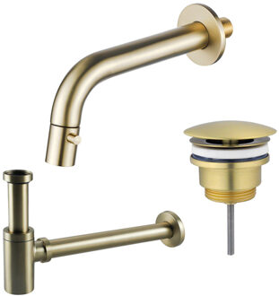 FortiFura Calvi Fonteinkraanset - inbouw - uitloop 18cm - inkortbaar - sifon - always open plug -PVD - Geborsteld Messing PVD (Goud) SW1108830/SW696208/SW696218 Messing geborsteld (goud)