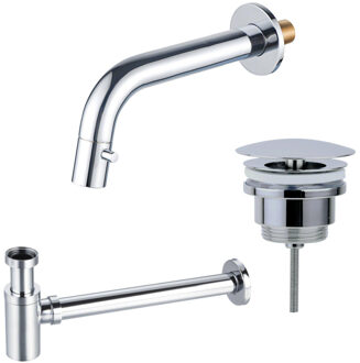 FortiFura Calvi Fonteinkraanset - inbouw - uitloop 19.5cm - inkortbaar sifon - always open plug - chroom SW1108827/SW696209/SW696219