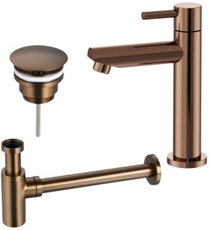 FortiFura Calvi fonteinkraanset met staande fonteinkraan laag, always open plug en design sifon PVD Geborsteld koper PVD (Koper) SW799403 / SW799405 / SW970033 Koper geborsteld