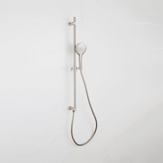 FortiFura Calvi Glijstangset - geïntegreerde wandaansluitbocht - doucheslang glad- ronde handdouche - Geborsteld RVS PVD (RVS) SW1111529/SW728177//SW799447 RVS geborsteld