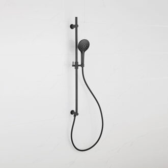 FortiFura Calvi Glijstangset - geïntegreerde wandaansluitbocht - doucheslang metaal- handdouche rond - mat zwart SW1111528//SW706203/SW496816 Zwart mat