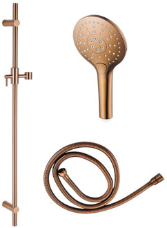 FortiFura Calvi glijstangset met ronde handdouche, metalen doucheslang geborsteld koper SW970053/SW970047/SW970048 Koper geborsteld