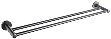 FortiFura Calvi Handdoekhouder - dubbel - rond - Geborsteld Gunmetal PVD SW721174 Gunmetal geborsteld (antraciet)