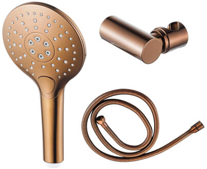 FortiFura Calvi Handdoucheset - Ø12 - rond - 3 straalsoorten - met houder - met anti twist slang - 150cm - geborsteld koper PVD SW970047/SW970044/SW970048 Koper geborsteld