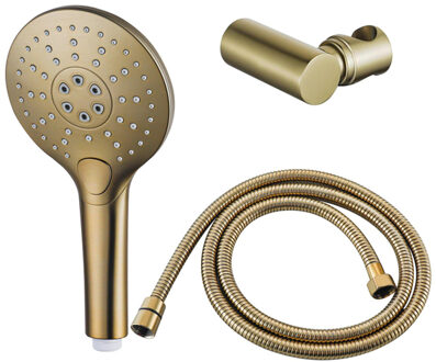 FortiFura Calvi Handdoucheset - Ø12 - rond - 3 straalsoorten - met houder - met anti twist slang - 150cm - Geborsteld Messing PVD (Goud) SW799449/SW720567/SW706206 Messing geborsteld (goud)
