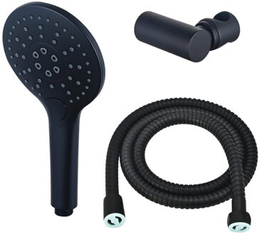 FortiFura Calvi Handdoucheset - Ø12 - rond - 3 straalsoorten - met houder - met anti twist slang - 150cm - zwart SW496816/SW720565/SW706203 Zwart mat