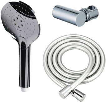 FortiFura Calvi Handdoucheset - Ø12 - rond - 3 straalsoorten - met houder - met gladde slang - 150cm - chroom SW496814/SW720564/SW706209