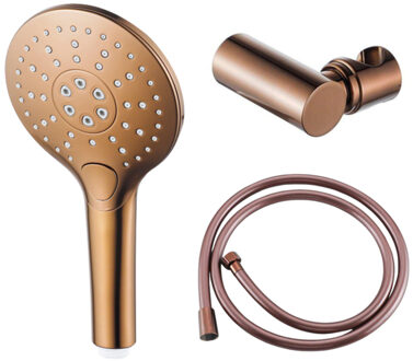 FortiFura Calvi Handdoucheset - Ø12 - rond - 3 straalsoorten - met houder - met gladde slang - 150cm - geborsteld koper PVD SW970047/SW970044/SW799407 Koper geborsteld