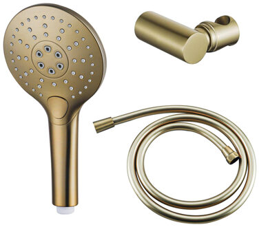 FortiFura Calvi Handdoucheset - Ø12 - rond - 3 straalsoorten - met houder - met gladde slang - 150cm - Geborsteld Messing PVD (Goud) SW799449/SW720567/SW728176 Messing geborsteld (goud)