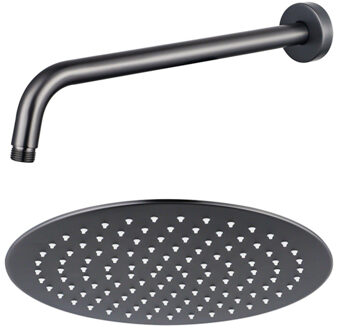 FortiFura Calvi Hoofddouche - 25cm - rond - wandarm 35cm - Geborsteld Gunmetal PVD SW720556/SW720563 Gunmetal geborsteld (antraciet)