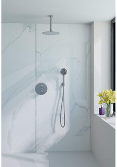 FortiFura Calvi Inbouw Regendoucheset - rond - thermostatisch - plafondarm - 25cm hoofddouche - ronde handdouche - gladde slang - chroom SW377830/SW496814/SW542643/SW706209/SW720552/SW721