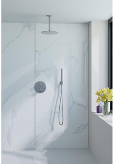 FortiFura Calvi Inbouw Regendoucheset - rond - thermostatisch - plafondarm - 25cm hoofddouche - staaf handdouche - gladde doucheslang - chroom SW721166/SW377830/SW720552/SW542643/SW706209/SW496