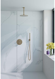 FortiFura Calvi Inbouw Regendoucheset - rond - thermostatisch - plafondarm - 25cm hoofddouche - staaf handdouche - gladde slang - Geborsteld Messing PVD (Goud) SW728176/SW720555/SW720557/SW720569/SW720570/SW721 Messing geborsteld (goud)
