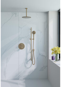 FortiFura Calvi Inbouw Regendoucheset - rond - thermostatisch - plafondarm - glijstang - 25cm hoofddouche - ronde handdouche - Geborsteld Messing PVD (Goud) SW706206/SW720555/SW720557/SW1183046/SW721169/SW76 Messing geborsteld (goud)