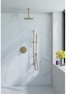 FortiFura Calvi Inbouw Regendoucheset - rond - thermostatisch - plafondarm - glijstang - 25cm hoofddouche - staaf handdouche - Geborsteld Messing PVD (Goud) SW706206/SW720555/SW720557/SW1183046/SW720570/SW72 Messing geborsteld (goud)