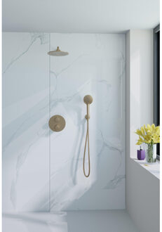 FortiFura Calvi Inbouw Regendoucheset - rond - thermostatisch - wandarm - 25cm hoofddouche - ronde handdouche - gladde slang - Geborsteld Messing PVD (Goud) SW728176/SW720555/SW720562/SW720569/SW721169/SW799 Messing geborsteld (goud)