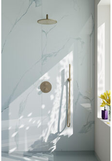 FortiFura Calvi Inbouw Regendoucheset - rond - thermostatisch - wandarm - 25cm hoofddouche - staaf handdouche - gladde slang - Geborsteld Messing PVD (Goud) SW728176/SW720555/SW720562/SW720569/SW720570/SW721 Messing geborsteld (goud)