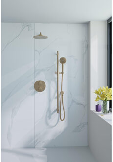 FortiFura Calvi Inbouw Regendoucheset - rond - thermostatisch - wandarm - glijstang - 25cm hoofddouche - ronde handdouche - gladde slang - Geborsteld Messing PVD Goud SW728176/SW720555/SW720562/SW1183046/SW721169/SW76 Messing geborsteld (goud)