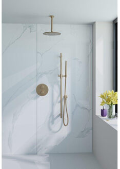 FortiFura Calvi Inbouw Regendoucheset - rond - thermostatisch - wandarm - glijstang - 25cm hoofddouche - staaf handdouche - gladde slang - Geborsteld Messing PVD (Goud) SW728176/SW720555/SW720562/SW1183046/SW720570/SW72 Messing geborsteld (goud)