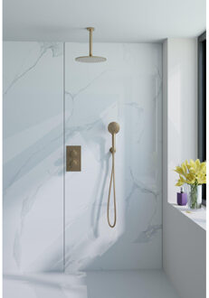 FortiFura Calvi Inbouw Regendoucheset - thermostatisch - plafondarm - 25cm hoofddouche - ronde handdouche - gladde doucheslang - Geborsteld Messing PVD (Goud) SW728176/ SW720555/ SW799449/ SW720557/ SW720569/ Messing geborsteld (goud)