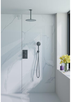 FortiFura Calvi Inbouw Regendoucheset - thermostatisch - plafondarm - 25cm hoofddouche - ronde handdouche - metalen doucheslang - geborsteld Gunmetal PVD SW706207/SW720556/SW720558/SW721170/SW766536/SW799 Gunmetal geborsteld (antraciet)