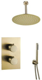 FortiFura Calvi Inbouw Regendoucheset - thermostatisch - plafondarm - 25cm hoofddouche - staaf handdouche - gladde doucheslang - Geborsteld Messing PVD (Goud) SW728176/SW720555/SW720557/SW720569/SW720570/SW115 Messing geborsteld (goud)