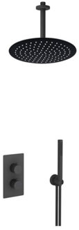 FortiFura Calvi Inbouw Regendoucheset - thermostatisch - plafondarm - 25cm hoofddouche - staaf handdouche - gladde doucheslang - mat zwart SW721167 SW377853 SW720553 SW542644 SW706210 SW496 Zwart mat