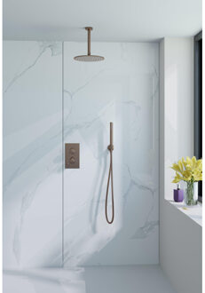 FortiFura Calvi Inbouw Regendoucheset - thermostatisch - plafondarm - 25cm hoofddouche - staaf handdouche - metalen doucheslang - geborsteld koper PVD SW970038 / SW970041 / SW970042 / SW970045 / SW9700 Koper geborsteld