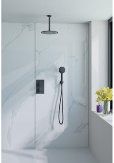 FortiFura Calvi Inbouw Regendoucheset - thermostatisch - plafondarm - 30cm hoofddouche - ronde handdouche - metalen doucheslang - mat zwart SW706203/SW1139120/SW496816/SW377853/SW542644/SW72 Zwart mat