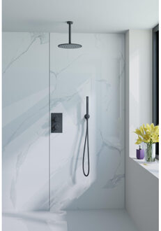 FortiFura Calvi Inbouw Regendoucheset - thermostatisch - plafondarm - 30cm hoofddouche - staaf handdouche - metalen doucheslang - geborsteld Gunmetal PVD SW1139123/SW720558/SW706207/SW721170/SW766536/SW76 Gunmetal geborsteld (antraciet)