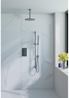 FortiFura Calvi Inbouw Regendoucheset - thermostatisch - plafondarm - glijstang - 25cm hoofddouche - staaf handdouche - gladde doucheslang - geborsteld Gunmetal PVD SW720558/SW720556/SW1159495/SW721165/SW767491/SW11 Gunmetal geborsteld (antraciet)