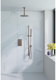 FortiFura Calvi Inbouw Regendoucheset - thermostatisch - plafondarm - glijstang - 25cm hoofddouche - staaf handdouche - metalen doucheslang - geborsteld koper PVD (Koper) SW970042/SW970041/SW1159496/SW970048/SW970053/SW11 Koper geborsteld