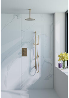 FortiFura Calvi Inbouw Regendoucheset - thermostatisch - plafondarm - glijstang - 25cm hoofddouche - staaf handdouche - metalen doucheslang - geborsteld Messing PVD (Goud) SW720557/SW720555/SW1159494/SW706206/SW767490/SW11 Messing geborsteld (goud)