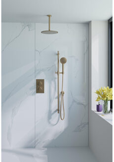 FortiFura Calvi Inbouw Regendoucheset - thermostatisch - plafondarm - glijstang - 30cm hoofddouche - ronde handdouche - gladde doucheslang - Geborsteld Messing PVD (Goud) SW728176/SW1139122/SW720557/SW720569/SW721169/SW76 Messing geborsteld (goud)