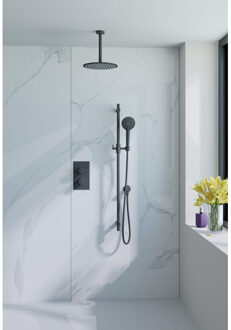 FortiFura Calvi Inbouw Regendoucheset - thermostatisch - plafondarm - glijstang - 30cm hoofddouche - ronde handdouche - gladde doucheslang - mat zwart SW377853/SW496816/SW542644/SW706210/SW1139120/SW72 Zwart mat