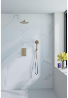 FortiFura Calvi Inbouw Regendoucheset - thermostatisch - wandarm - 25cm hoofddouche - ronde handdouche - gladde doucheslang - Geborsteld Messing PVD (Goud) SW728176/SW720555/SW720562/SW720569/SW721169/SW799 Messing geborsteld (goud)