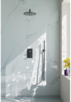 FortiFura Calvi Inbouw Regendoucheset - thermostatisch - wandarm - 25cm hoofddouche - staaf handdouche - gladde doucheslang - geborsteld Gunmetal PVD SW720556/SW720563/SW721165/SW721170/SW766536/SW766 Gunmetal geborsteld (antraciet)