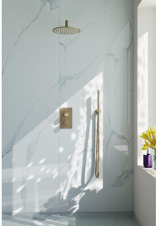 FortiFura Calvi Inbouw Regendoucheset - thermostatisch - wandarm - 25cm hoofddouche - staaf handdouche - metalen doucheslang - geborsteld Messing PVD (Goud) SW706206/SW720555/SW720562/SW720569/SW720570/SW721 Messing geborsteld (goud)