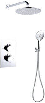 FortiFura Calvi Inbouw Regendoucheset - thermostatisch - wandarm - 30cm hoofddouche - ronde handdouche - metalen doucheslang - chroom SW496814/SW721166/SW542643/SW720559/SW1139119/SW76